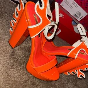 Orange and White Flame Platform Heels